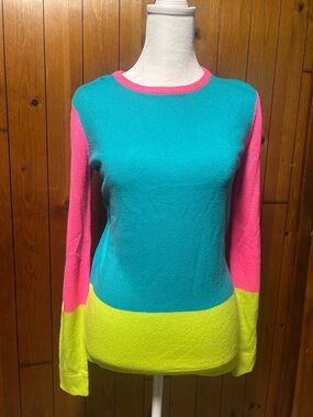 Allen B. Colorblock Crewneck Sweater in Teal, Hot Pink & White